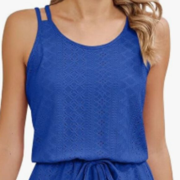 NWT AMAZON Pretty Dark Navy Blue Sleeveless Spaghetti Strap Mini Lace Sundress M - Picture 3 of 16